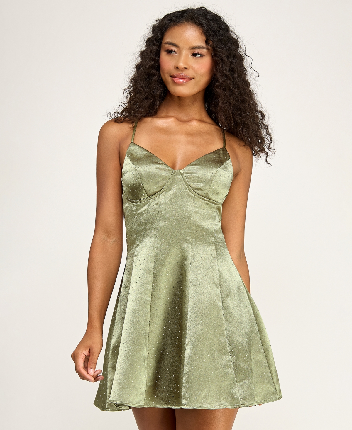 Seni & Cade Juniors’ Studded Cross Back Mini Dress – SAGE