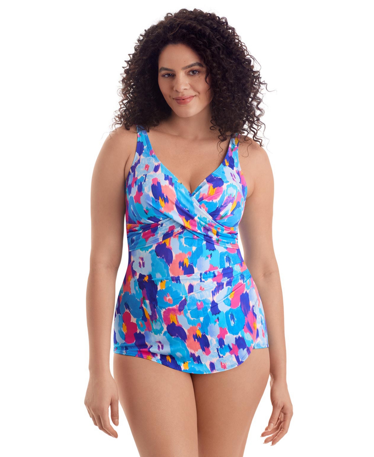 ShapeSolver Women’s Cross Over V-Neck Printed One-Piece Swimsuit – Color Confetti ShapeSolver Women’s Cross Over V-Neck Printed One-Piece Swimsuit – Color Confetti