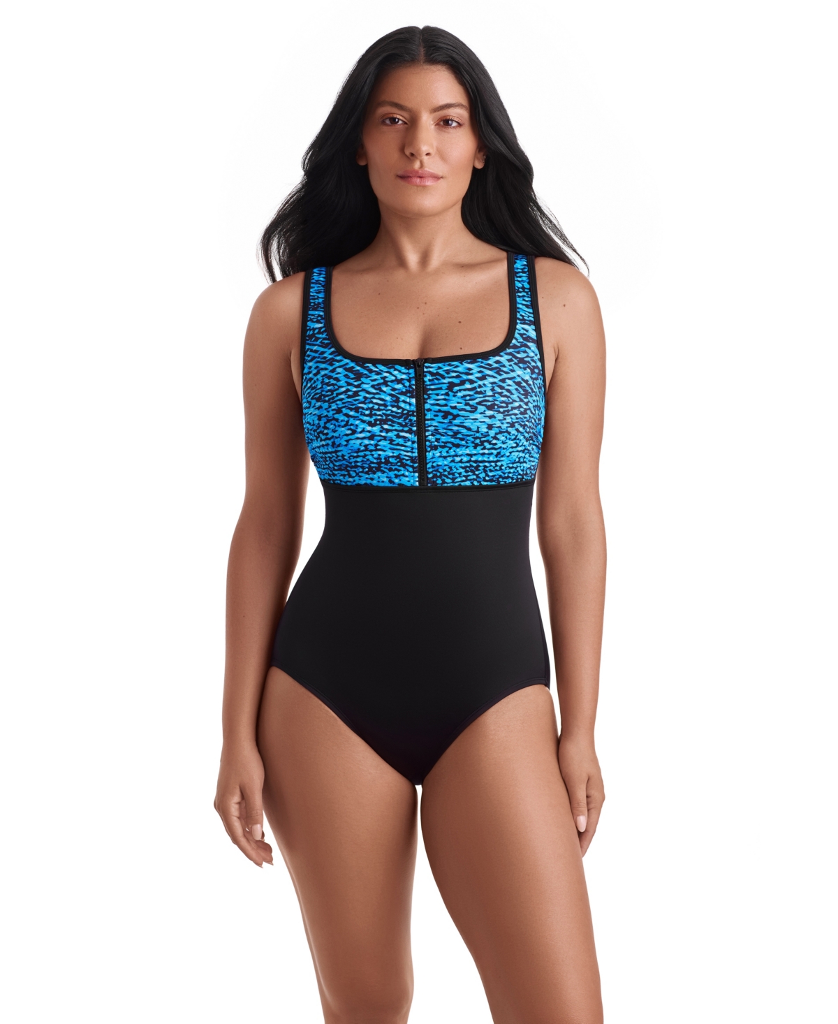 ShapeSolver Women’s Scoop Neck Zipper One-Piece Swimsuit – Turquoise ShapeSolver Women’s Scoop Neck Zipper One-Piece Swimsuit – Turquoise