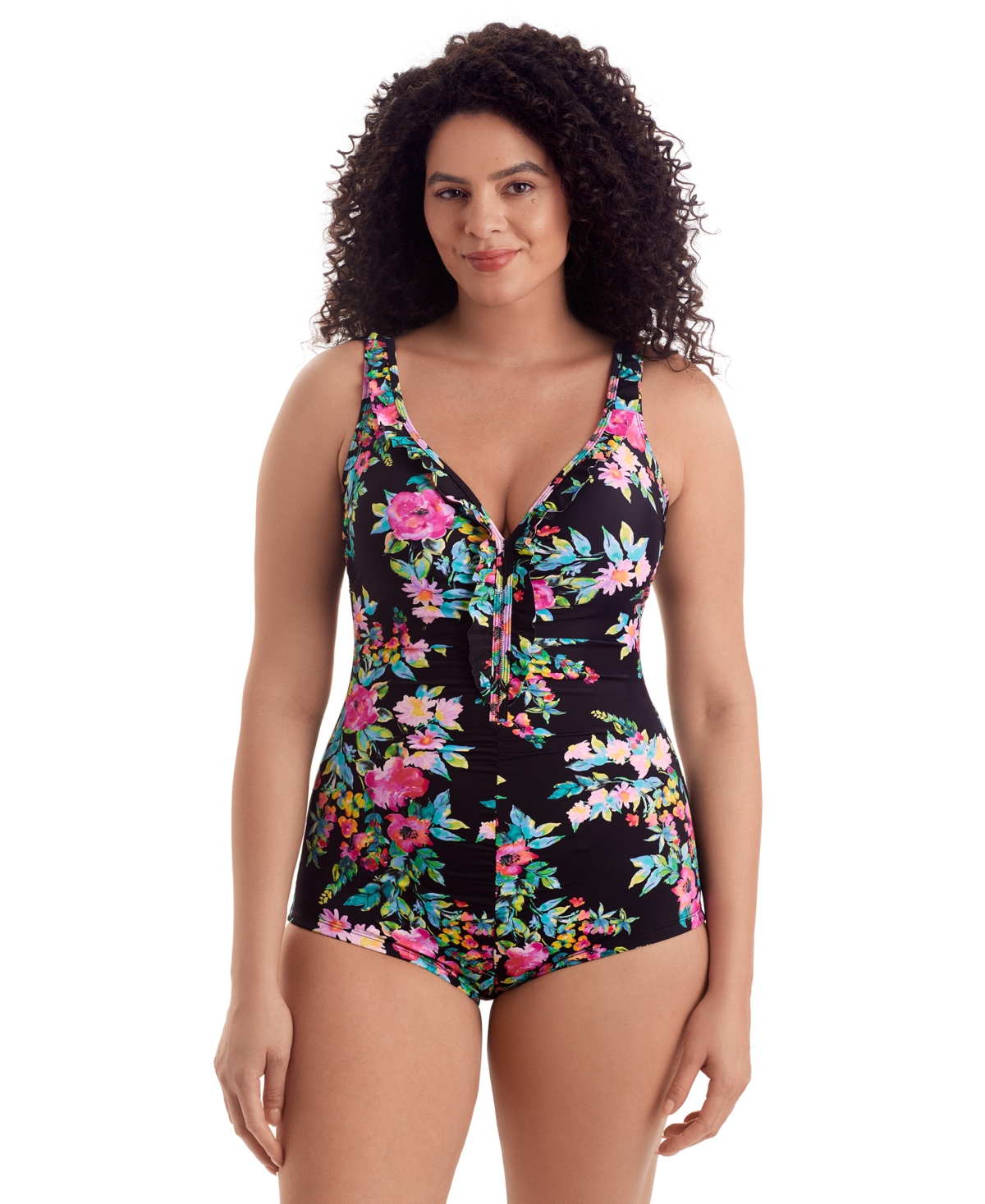 ShapeSolver Women’s V-Neck Printed One-Piece Swimsuit – Blooming Beauty ShapeSolver Women’s V-Neck Printed One-Piece Swimsuit – Blooming Beauty