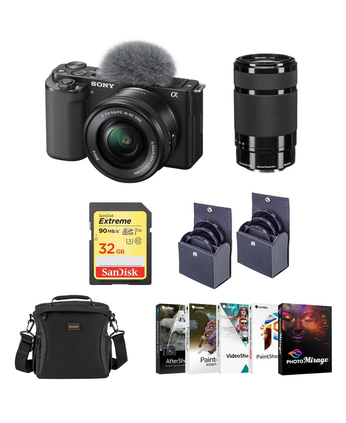 Sony Sony Zv-E10 Mirrorless Camera with 2 Lenses, E Pz 16-50mm f/3.5-5.6 Oss Lens, and E 55-210mm f/4.5-6.3 Oss E-Mount Lens, Shoulder Bag, 32GB – Bla Sony Sony Zv-E10 Mirrorless Camera with 2 Lenses, E Pz 16-50mm f/3.5-5.6 Oss Lens, and E 55-210mm f/4.5-6.3 Oss E-Mount Lens, Shoulder Bag, 32GB – Bla