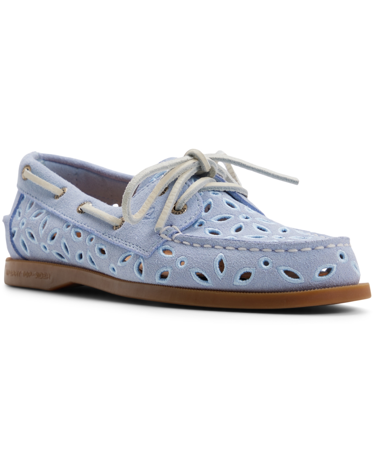 Sperry Women’s Authentic Embroidered Perforated Round Toe Boat Shoes – Light Blue