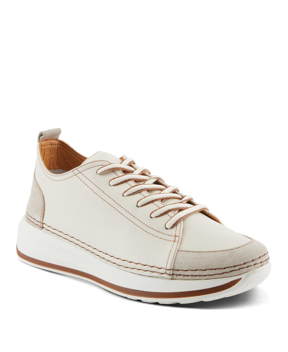 Spring Step Angolan Leather and Suede Sport-Inspired Shoe with Removable Insole and Elevated Sole – Bone