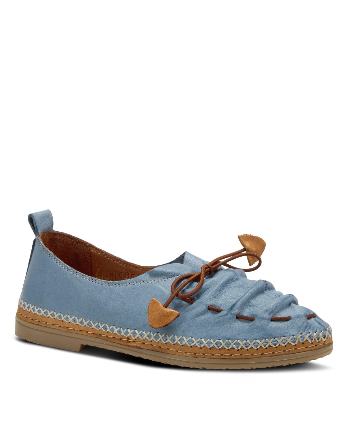 Spring Step Berna Leather Slip-On Shoes with Elastic Vamp and Whip-Stitched Details – Blue