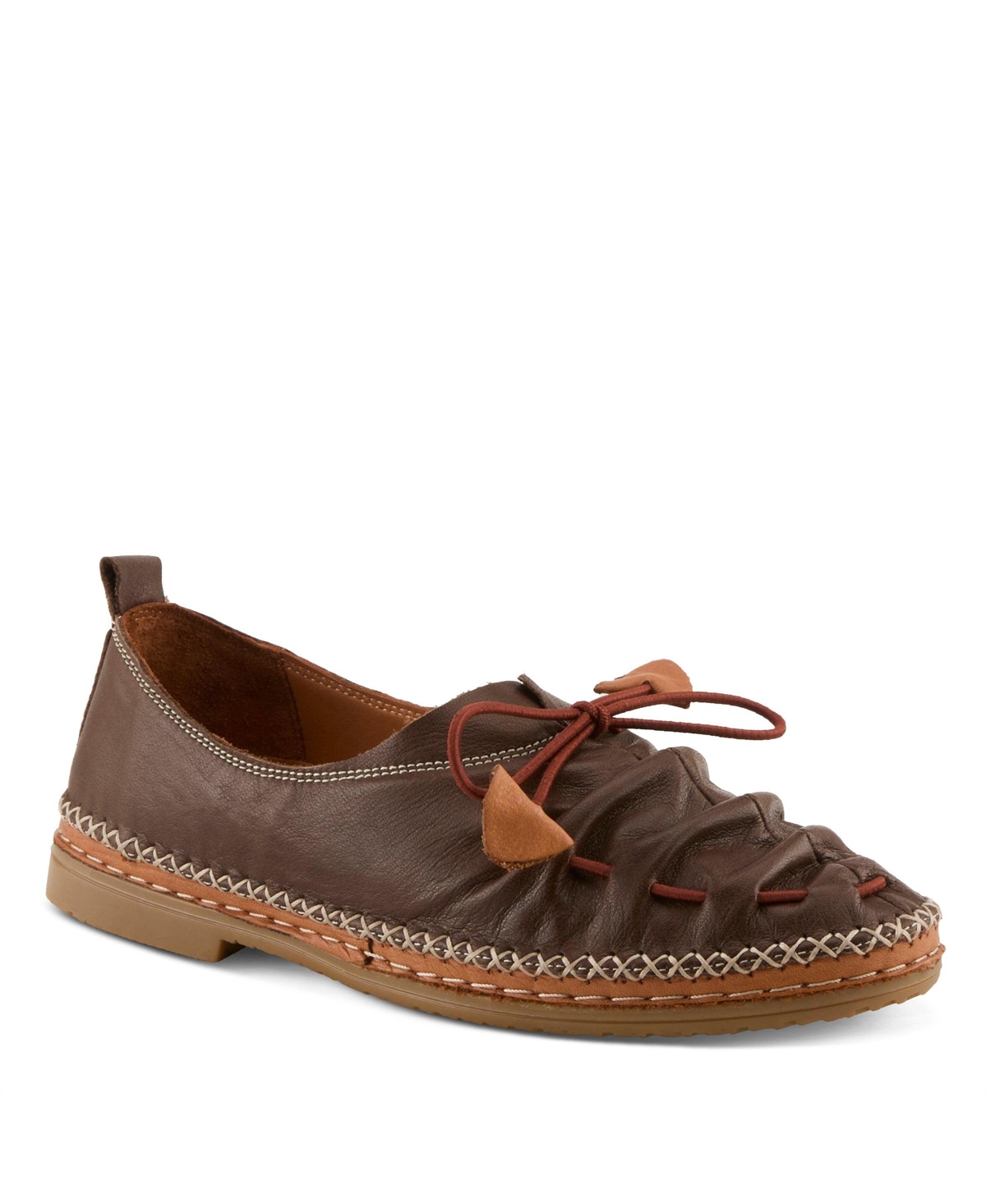 Spring Step Berna Leather Slip-On Shoes with Elastic Vamp and Whip-Stitched Details – Brown