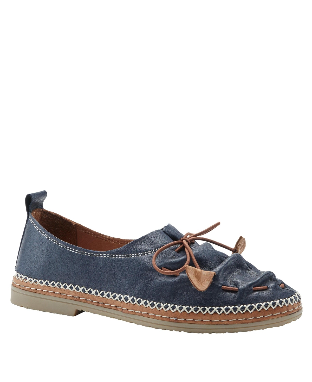 Spring Step Berna Leather Slip-On Shoes with Elastic Vamp and Whip-Stitched Details – Navy