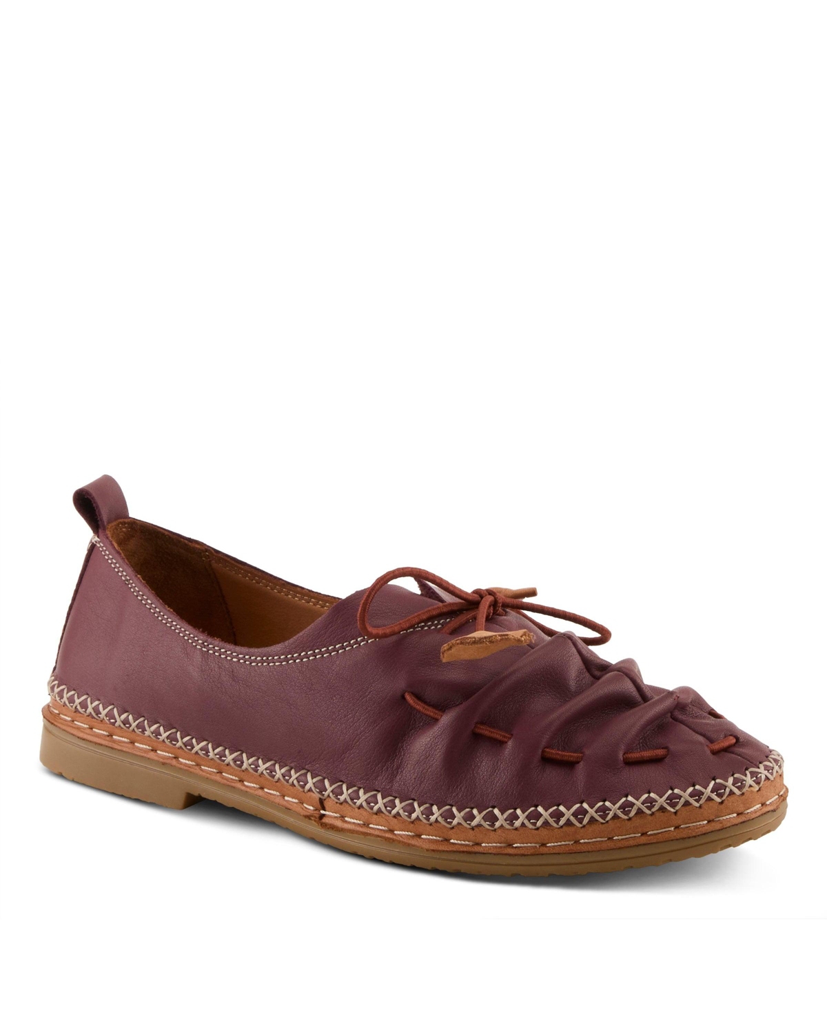 Spring Step Berna Leather Slip-On Shoes with Elastic Vamp and Whip-Stitched Details – Red