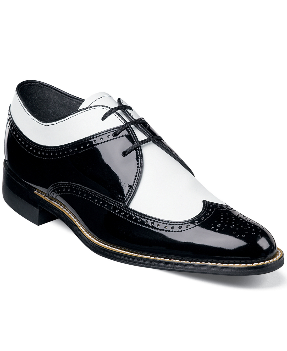 Stacy Adams Dayton Wing-Tip Lace-Up Shoes – Black Patent and White Leather Stacy Adams Dayton Wing-Tip Lace-Up Shoes – Black Patent and White Leather