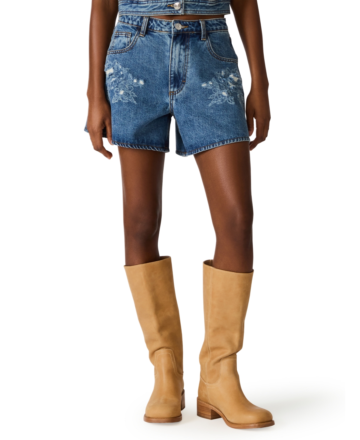 Steve Madden Women’s Dally Mid-Rise Denim Shorts – Mixed Indigo