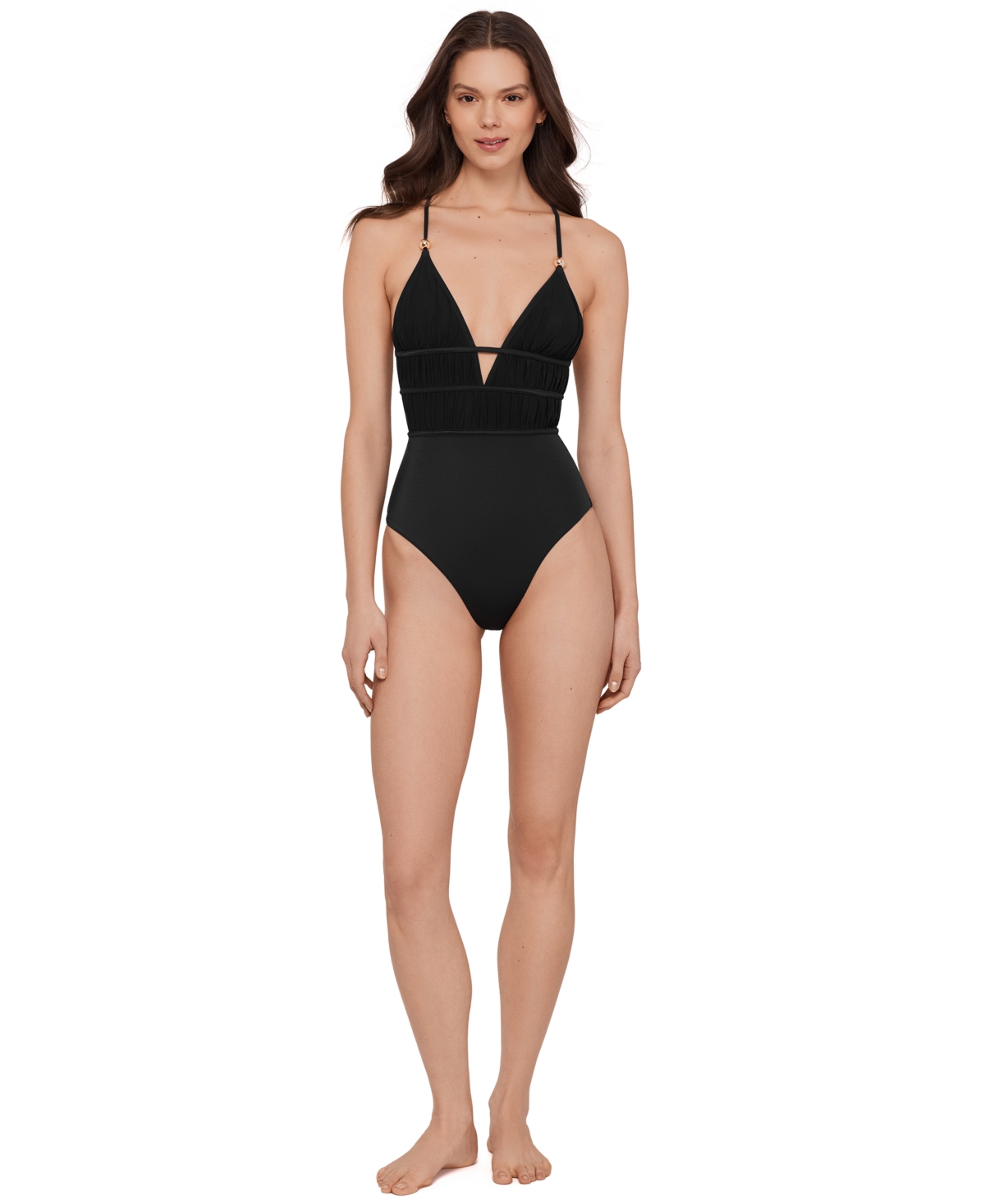 Steve Madden Women’s Ruched Lace Back One-Piece Swimsuit – Raven Meshd Up Steve Madden Women’s Ruched Lace Back One-Piece Swimsuit – Raven Meshd Up