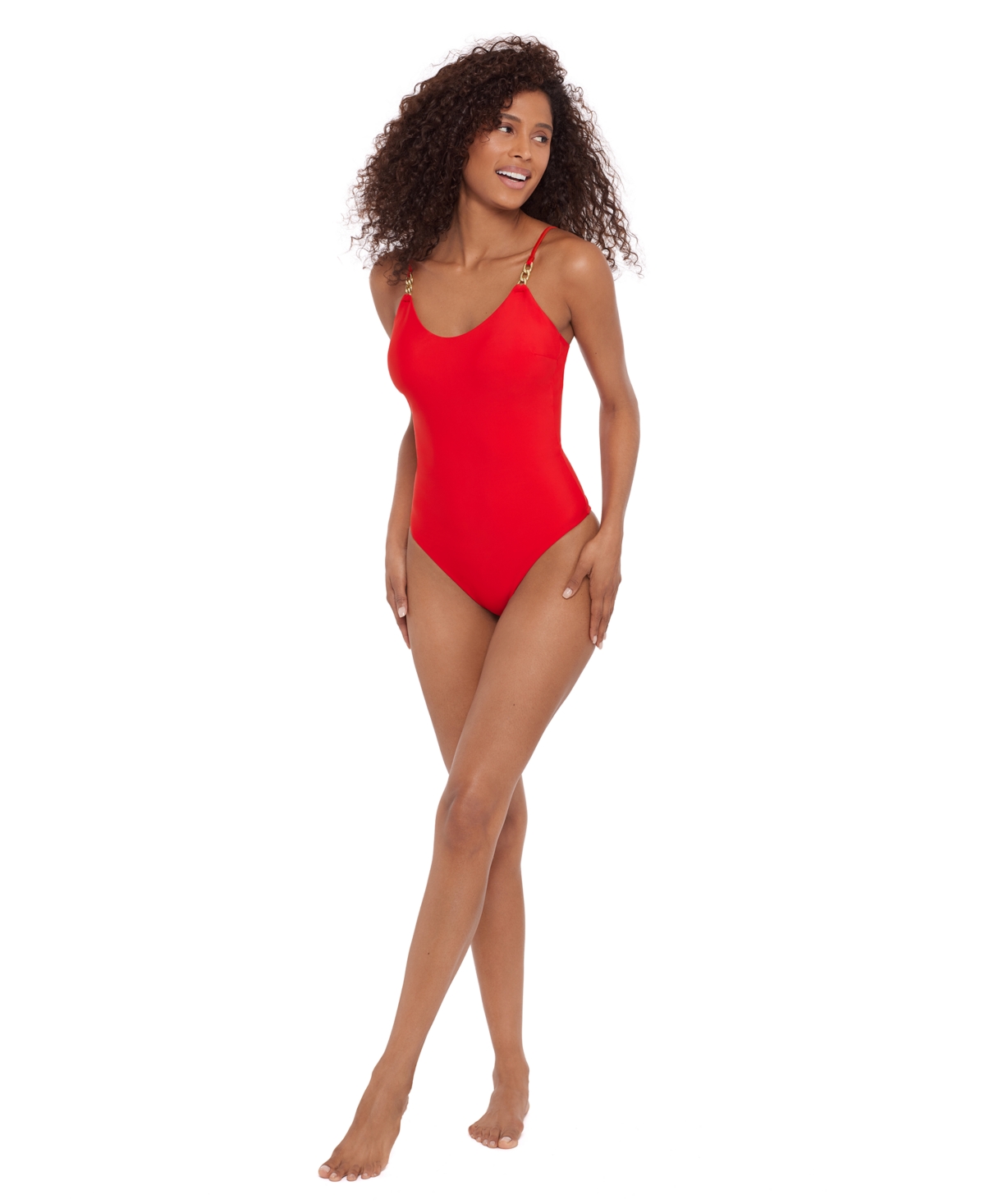Steve Madden Women’s Scoop Neck One-Piece Swimsuit – Cherry Red Sleek N Chic
