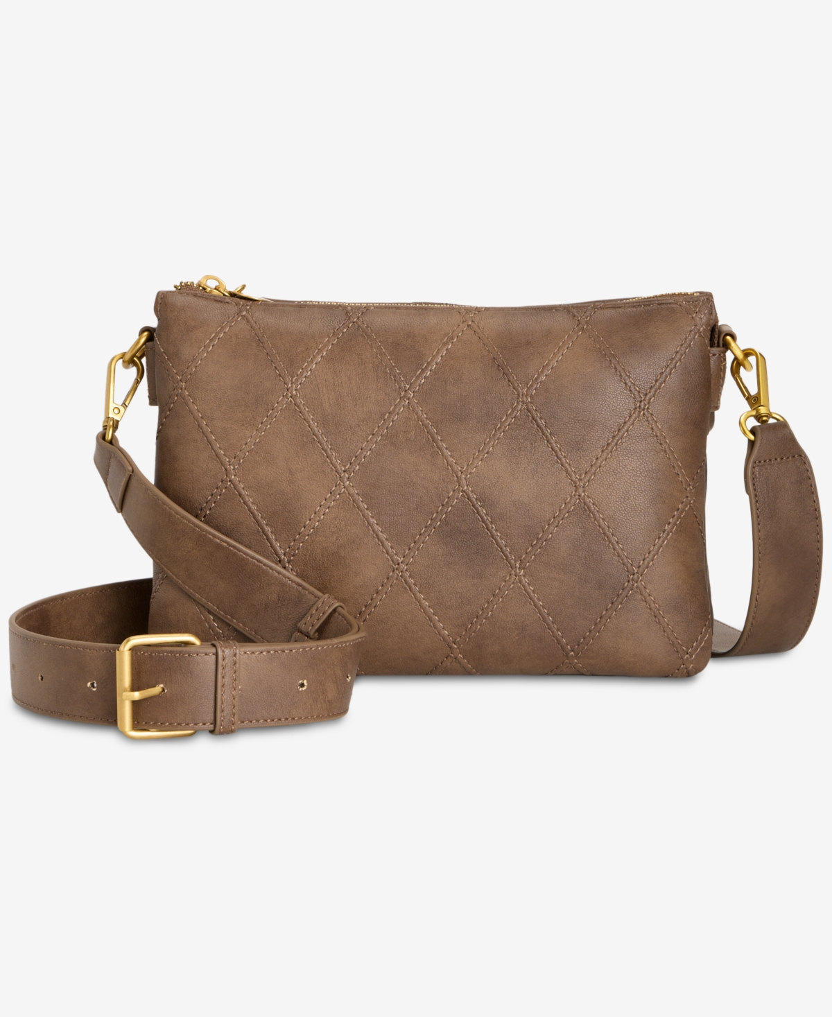 Style & Co Diamond Quilted Double Compartment Crossbody Bag, Macy’s Exclusive – Brown