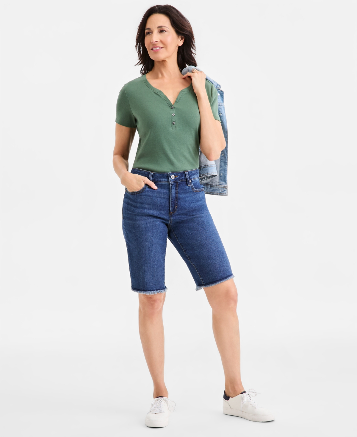 Style & Co Petite Raw-Edge Denim Bermuda Shorts, Created for Macy’s – Blue Lapis Style & Co Petite Raw-Edge Denim Bermuda Shorts, Created for Macy’s – Blue Lapis