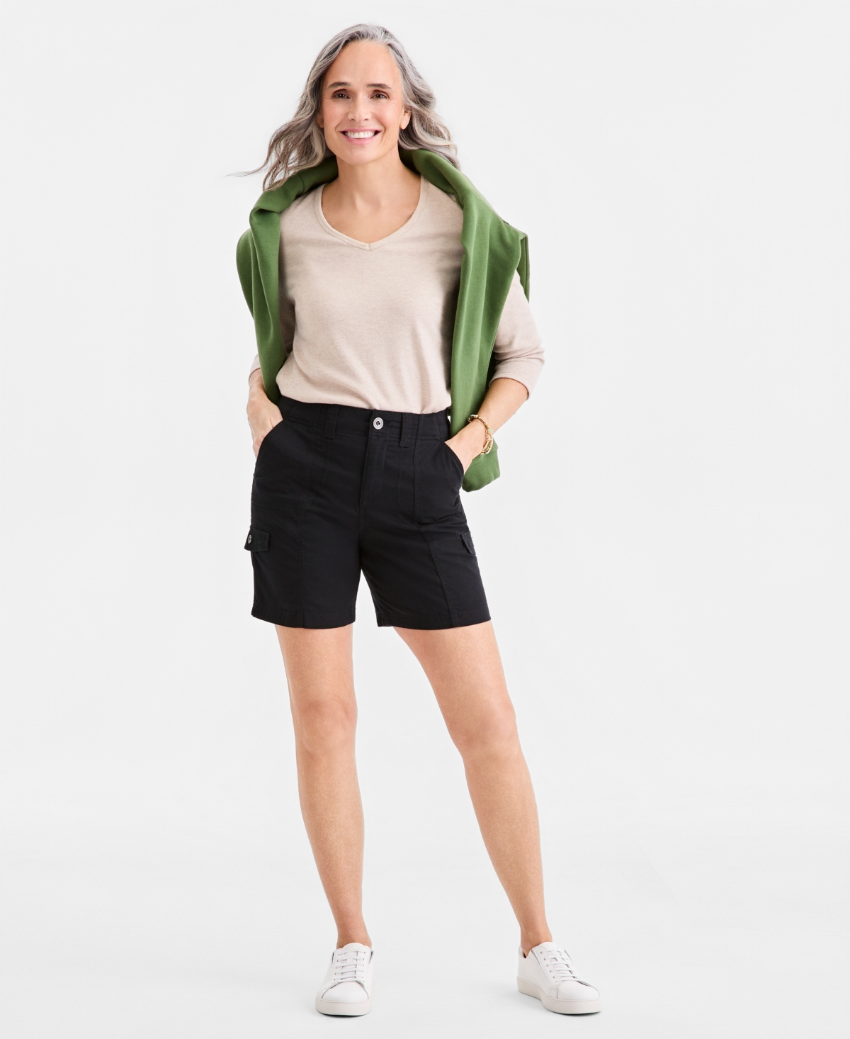 Style & Co Women’s Petite Mid-Rise Comfort-Waist Cargo Shorts, Macy’s Exclusive – Deep Black Style & Co Women’s Petite Mid-Rise Comfort-Waist Cargo Shorts, Macy’s Exclusive – Deep Black
