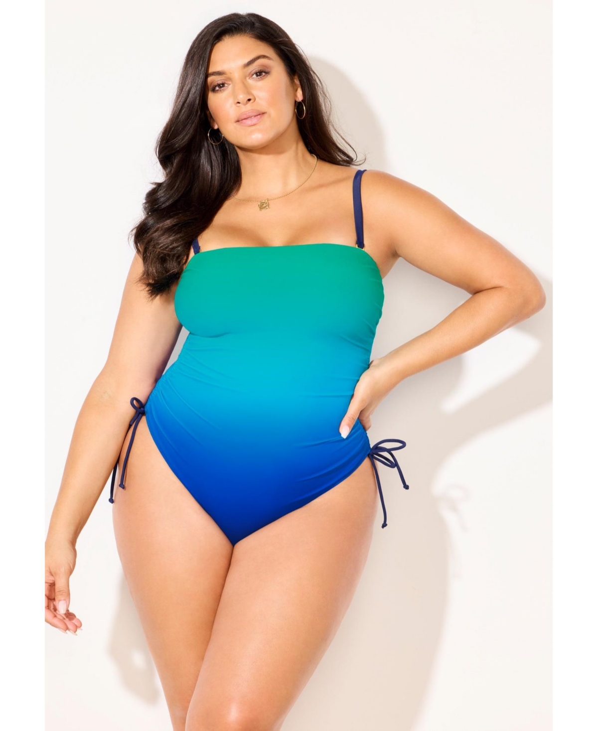 Swimsuits for All Women’s Essential Bandeau Adjustable One Piece – Green blue ombre Swimsuits for All Women’s Essential Bandeau Adjustable One Piece – Green blue ombre
