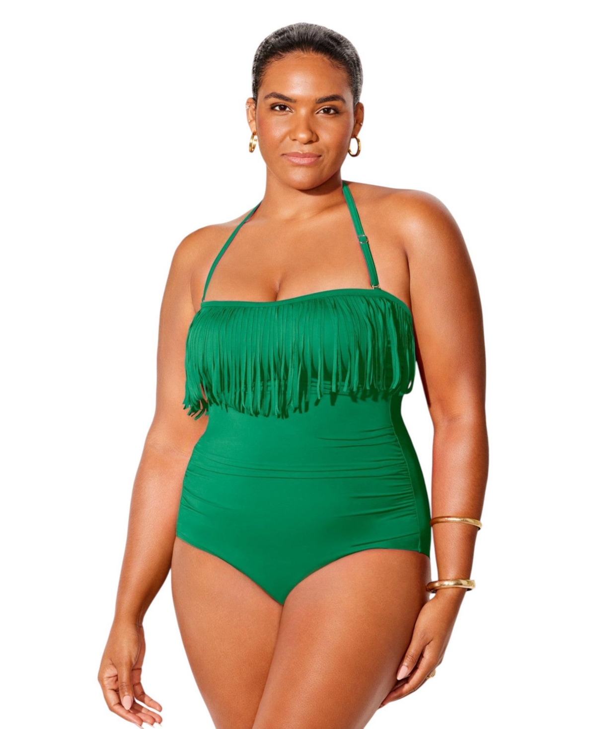 Swimsuits for All Women’s Fringe Bandeau One Piece Swimsuit – Emerald Swimsuits for All Women’s Fringe Bandeau One Piece Swimsuit – Emerald