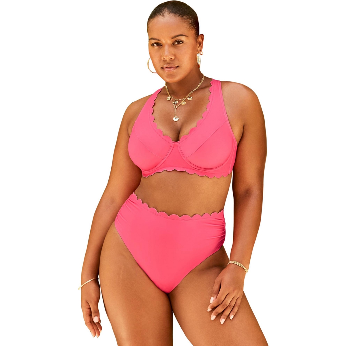 Swimsuits for All Women’s Scallop Trim Underwire Bikini Top – Coral pink Swimsuits for All Women’s Scallop Trim Underwire Bikini Top – Coral pink