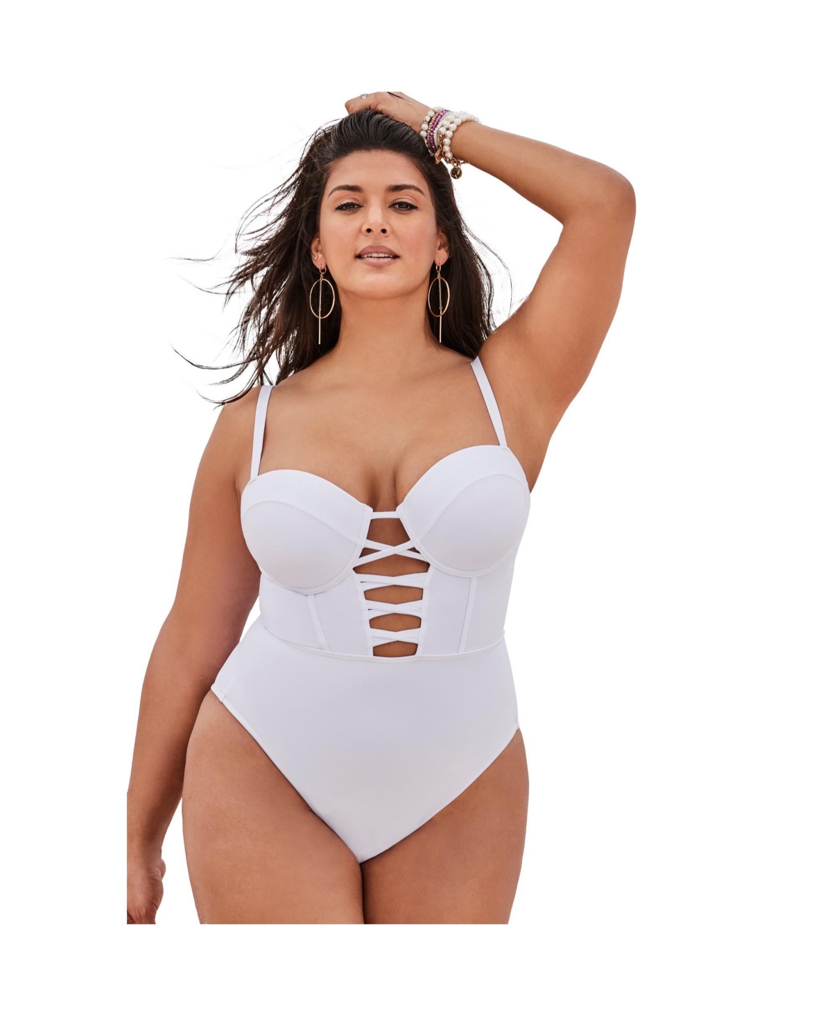 Swimsuits for All Women’s Underwire Lace Up One Piece Swimsuit – White Swimsuits for All Women’s Underwire Lace Up One Piece Swimsuit – White