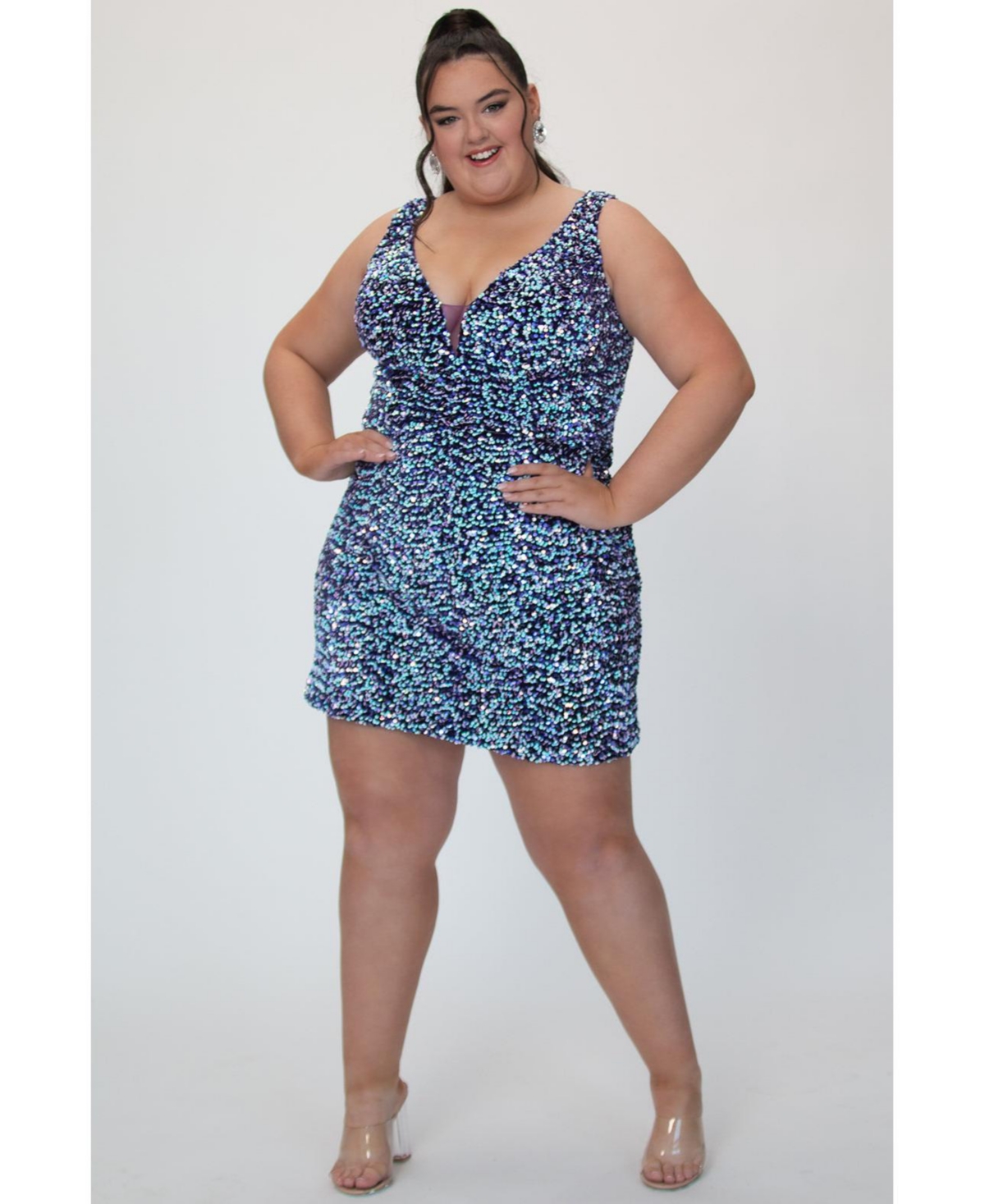 Sydney’s Closet Women’s Sequin Bra-friendly Fitted Mini Dress – Galaxy