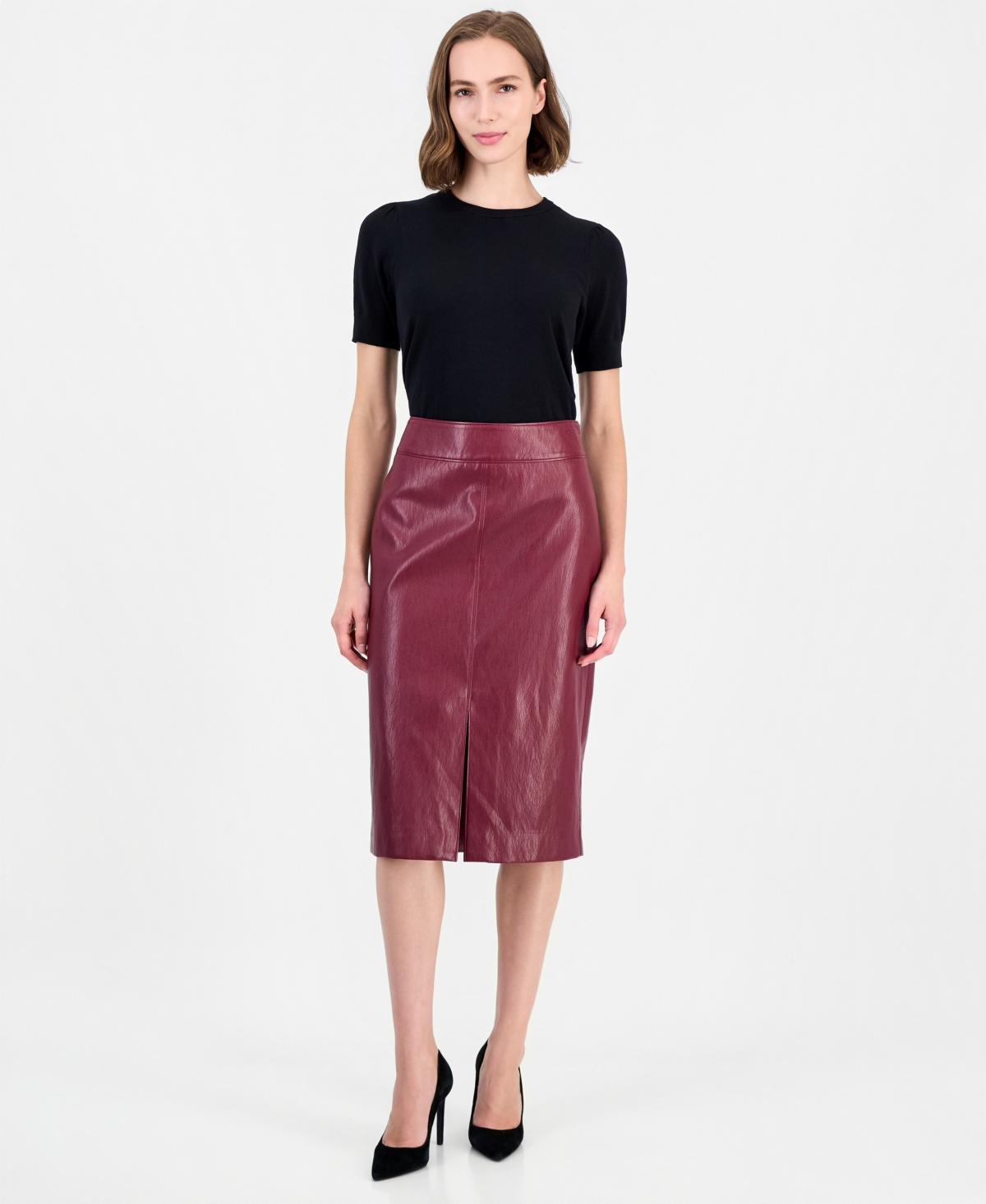 T Tahari Women’s Midi Pencil Front-Slit Skirt – Classic Burgundy T Tahari Women’s Midi Pencil Front-Slit Skirt – Classic Burgundy