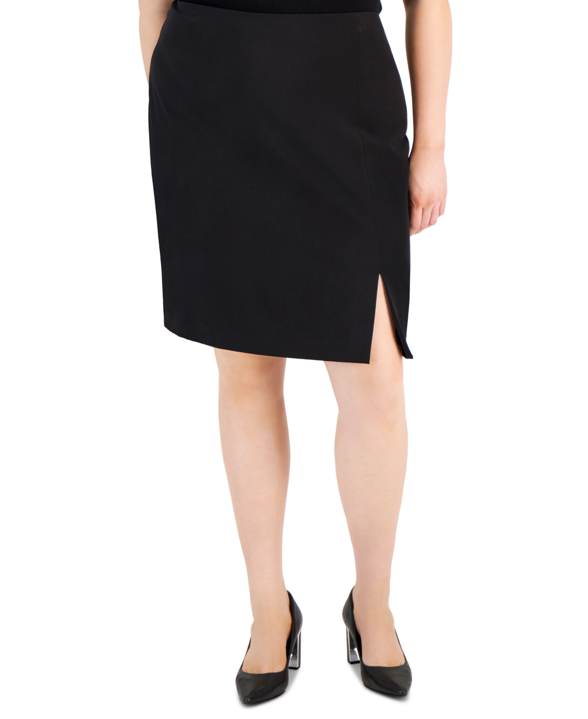 Tahari Asl Plus Size Slit-Front Zip-Back Pencil Skirt – Black Tahari Asl Plus Size Slit-Front Zip-Back Pencil Skirt – Black
