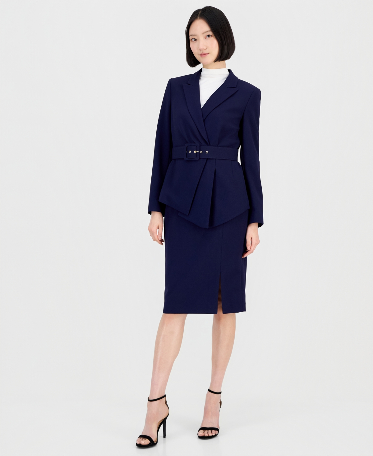 Tahari Asl Women’s Asymmetrical Belted Jacket & Pencil Skirt Suit Set – Midnight N Tahari Asl Women’s Asymmetrical Belted Jacket & Pencil Skirt Suit Set – Midnight N
