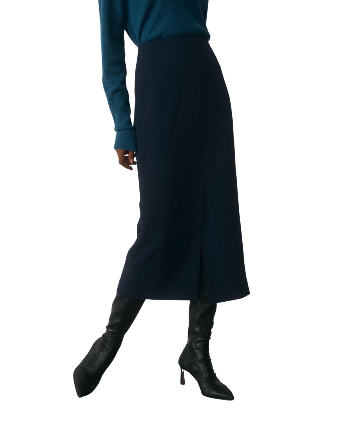 The Fold Women’s Oliena High-Waisted Pencil Midi Skirt – Navy