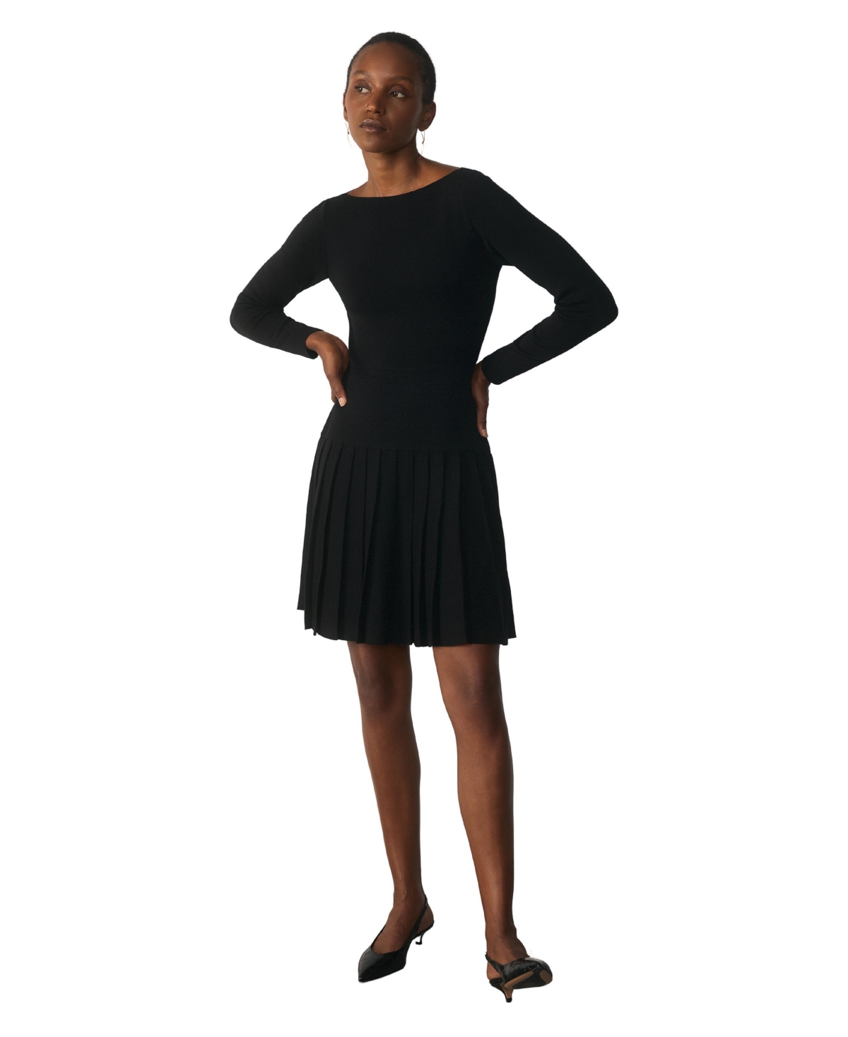 The Fold Women’s Rothes Long-Sleeve Boat-Neck Mini Dress – Black The Fold Women’s Rothes Long-Sleeve Boat-Neck Mini Dress – Black