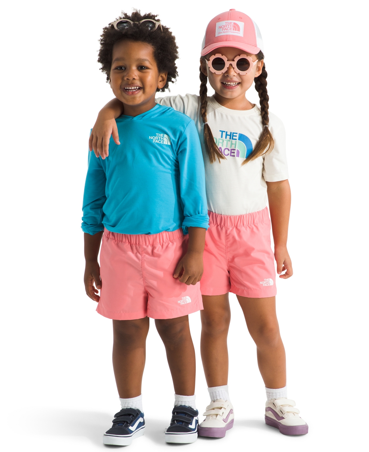 The North Face Toddler Girls’ 2T-7 Coral Crush Logo Weather Phantom Print Class V Shorts – Bright Coral