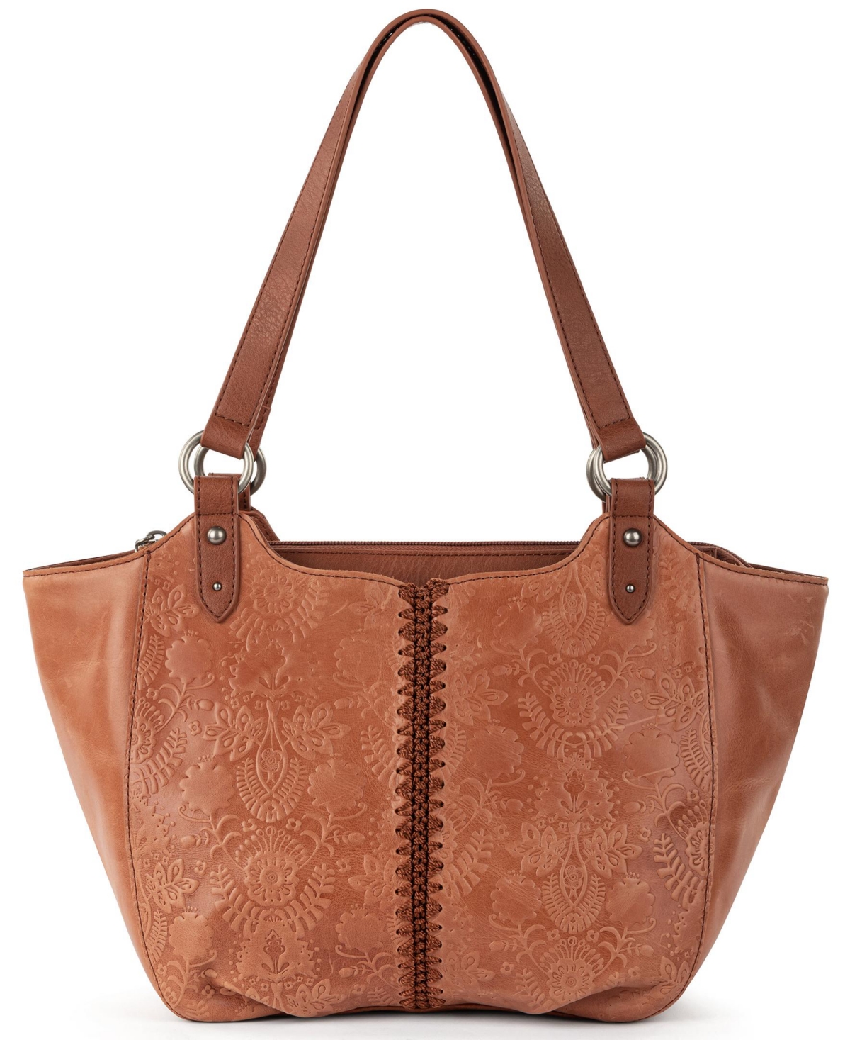 The Sak Bolinas Leather Extra Large Satchel Handbag – Tobacco Floral Emboss