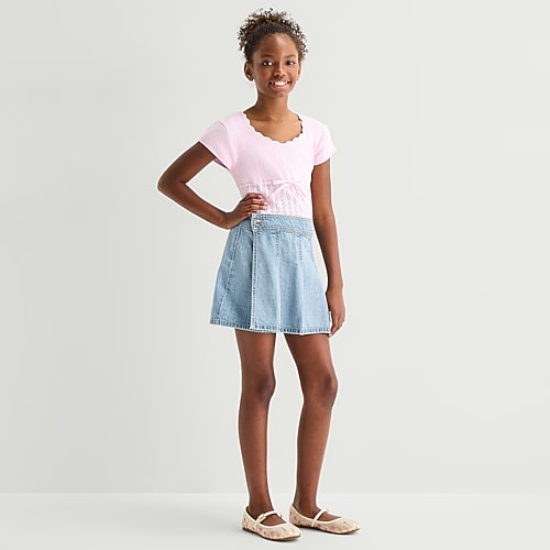 Thereabouts Little & Big Kid Girls High Rise Adjustable Waist Mini Denim Skirt, 5, Blue Thereabouts Little & Big Kid Girls High Rise Adjustable Waist Mini Denim Skirt, 5, Blue