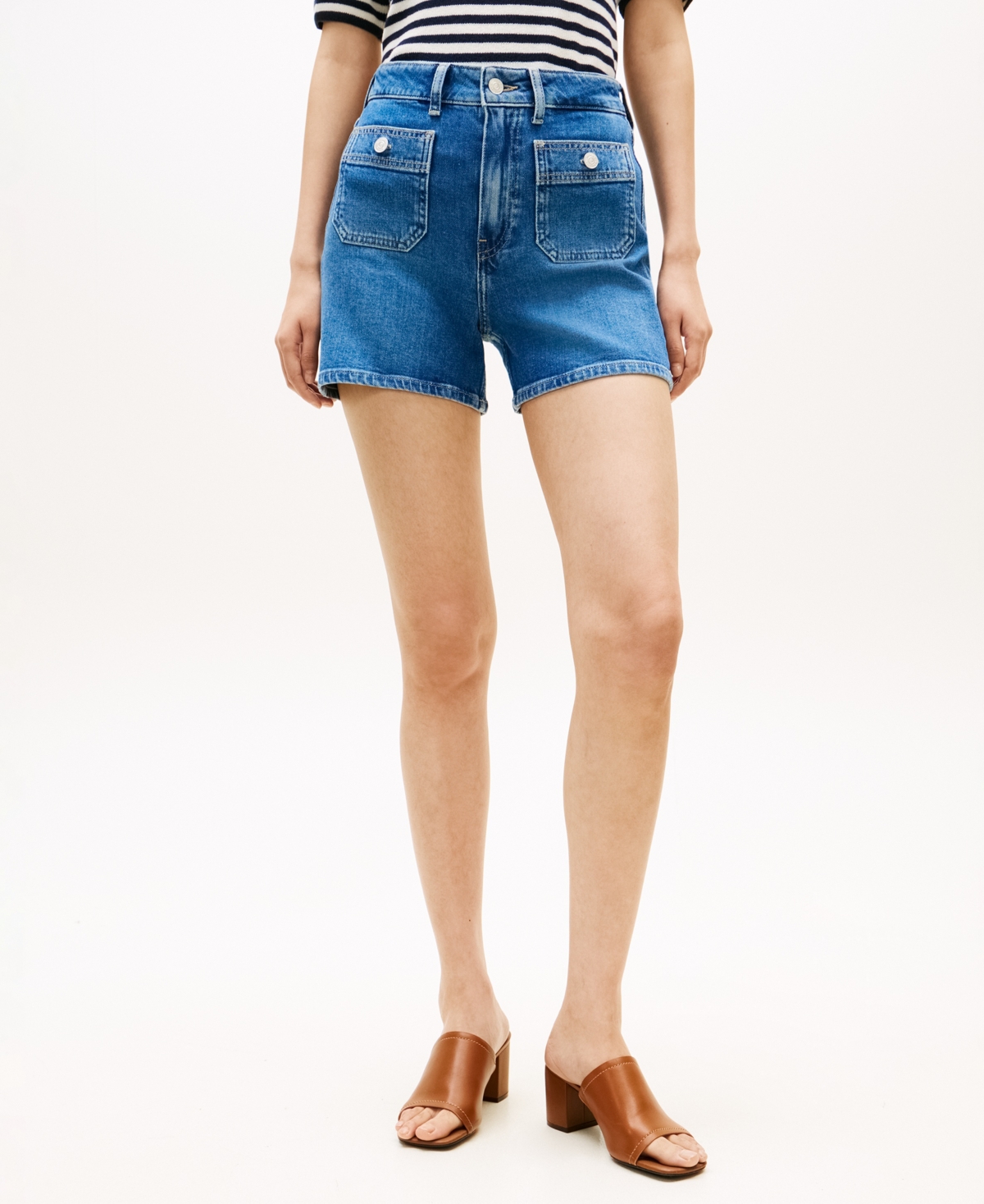 Tommy Hilfiger Women’s White Denim Patch Pocket Shorts – Nos Mid Blue