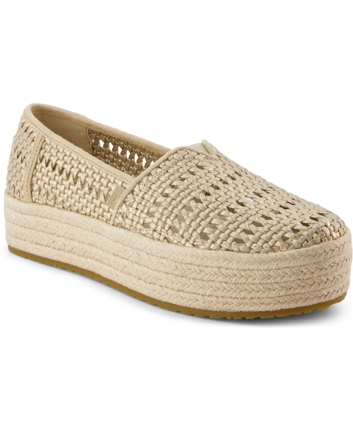 Toms Women’s Valencia Platform Espadrille Slip-On Shoes – Champagne Metallic Leather Basket Weave Toms Women’s Valencia Platform Espadrille Slip-On Shoes – Champagne Metallic Leather Basket Weave