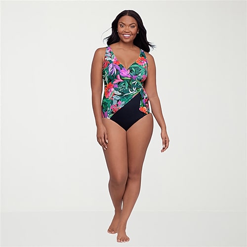Trimshaper Womens Floral Moderate Coverage One Piece Swimsuit, 12, Green