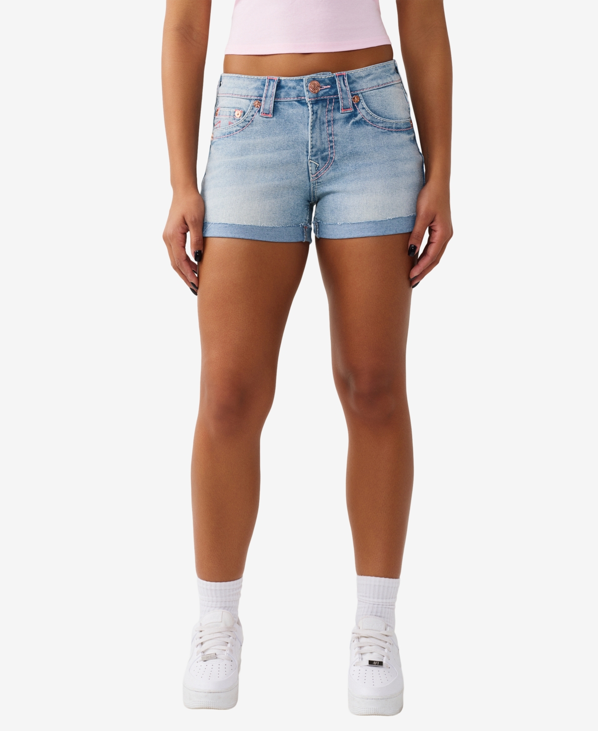 True Religion Women’s Jennie Mid-Rise Big T Shorts – Flax Flower True Religion Women’s Jennie Mid-Rise Big T Shorts – Flax Flower