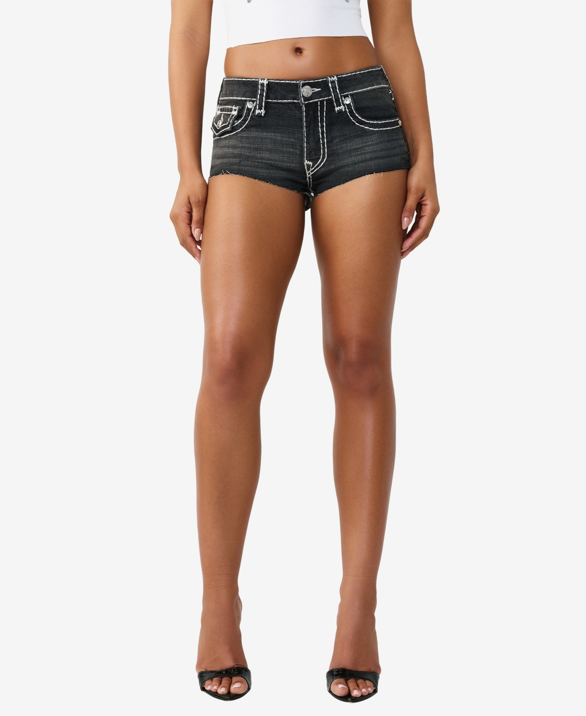 True Religion Women’s Spicy Mid-Rise Super T-Flap Shorts – Ink Hollow True Religion Women’s Spicy Mid-Rise Super T-Flap Shorts – Ink Hollow