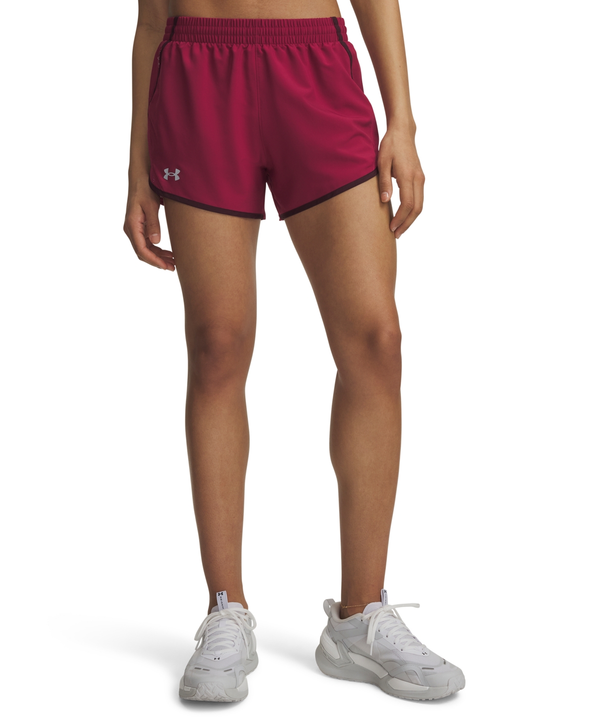 Under Armour Women’s Fly By Mesh-Panel Running Shorts – Claret/Ox Blood/Reflective