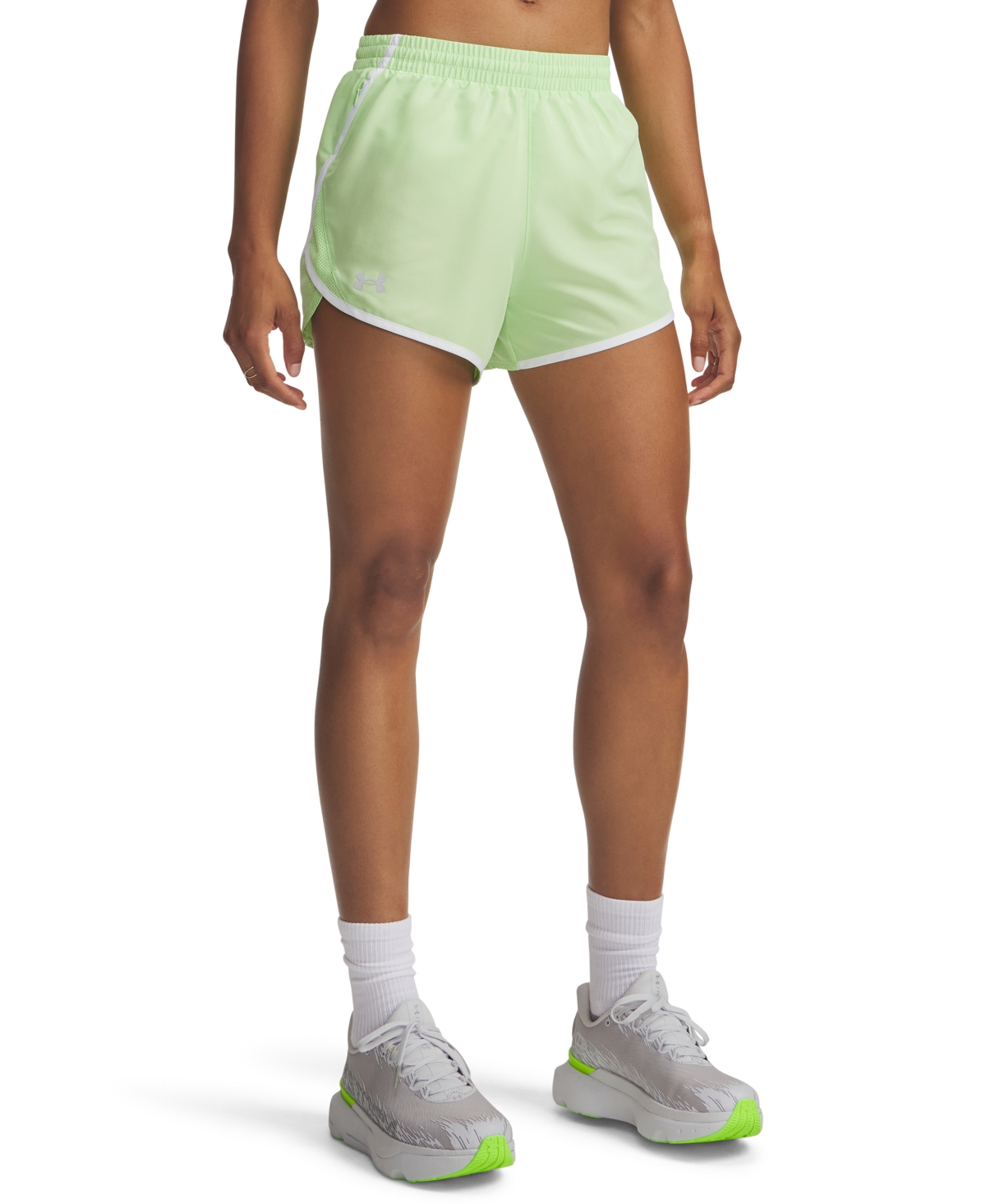Under Armour Women’s Fly By Mesh-Panel Running Shorts – Lumos Lime/White