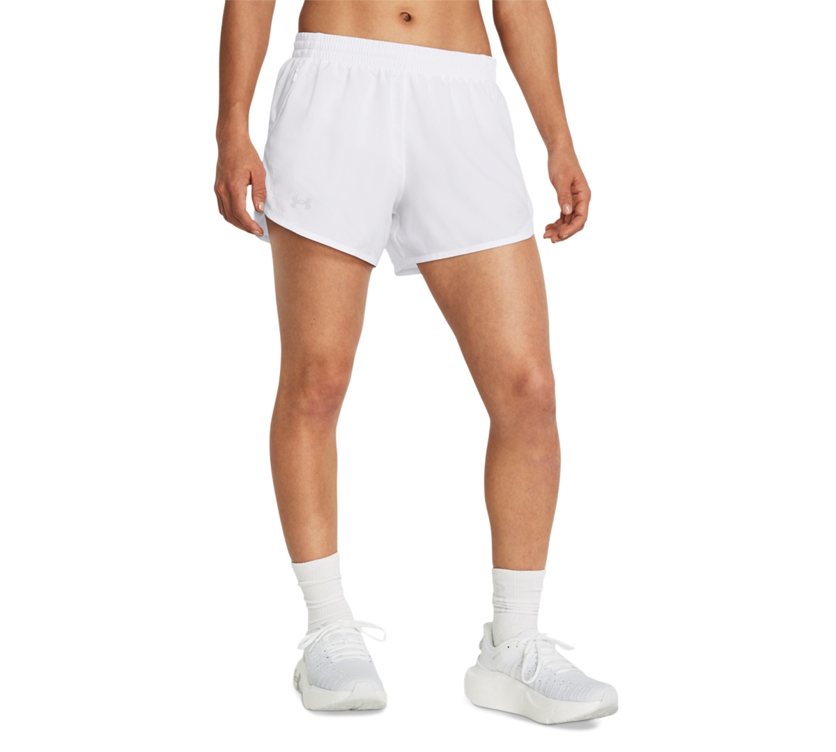 Under Armour Women’s Fly By Mesh-Panel Running Shorts – White/White/Reflective Under Armour Women’s Fly By Mesh-Panel Running Shorts – White/White/Reflective