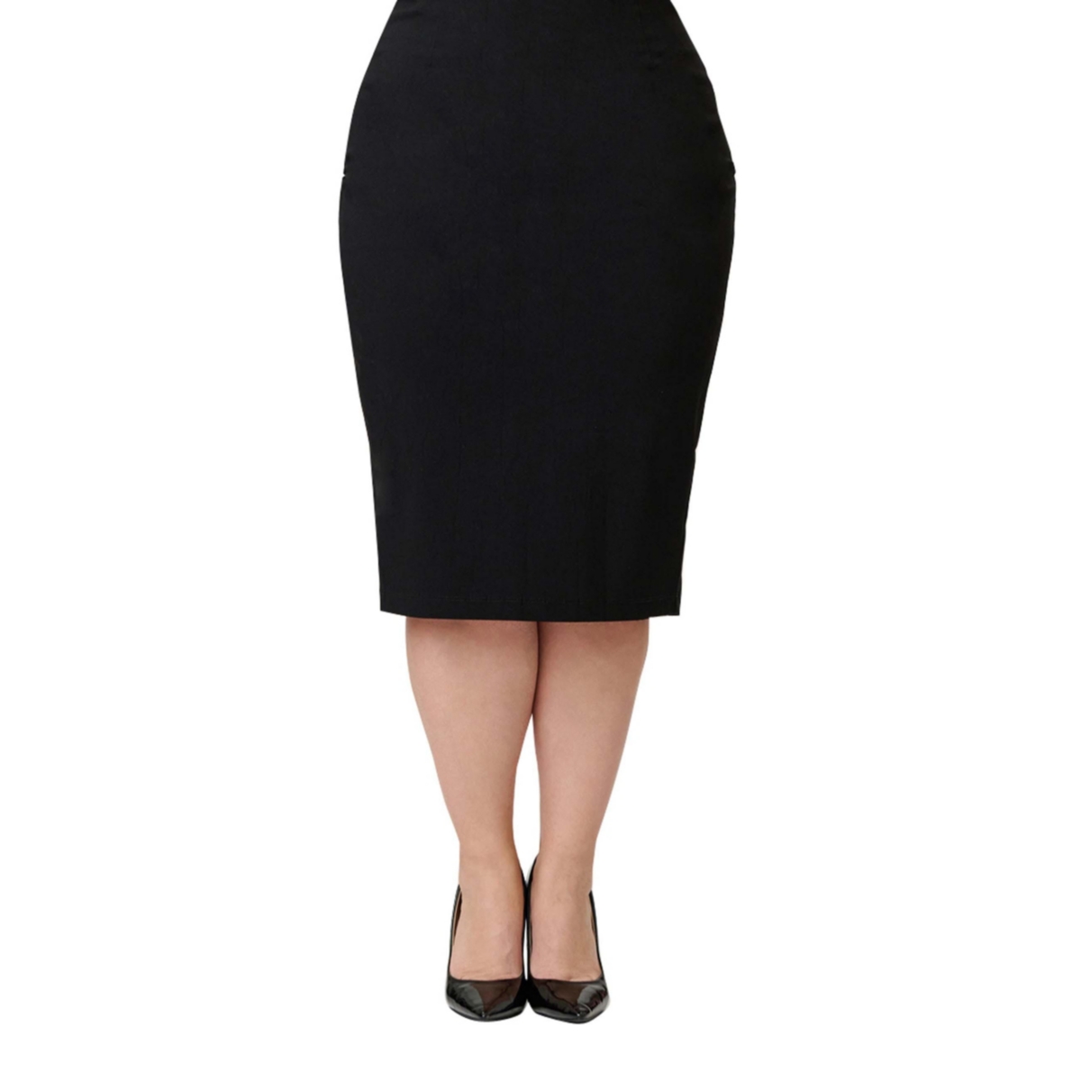 Unique Vintage Plus Size Back Pleat Pencil Skirt – Black solid Unique Vintage Plus Size Back Pleat Pencil Skirt – Black solid