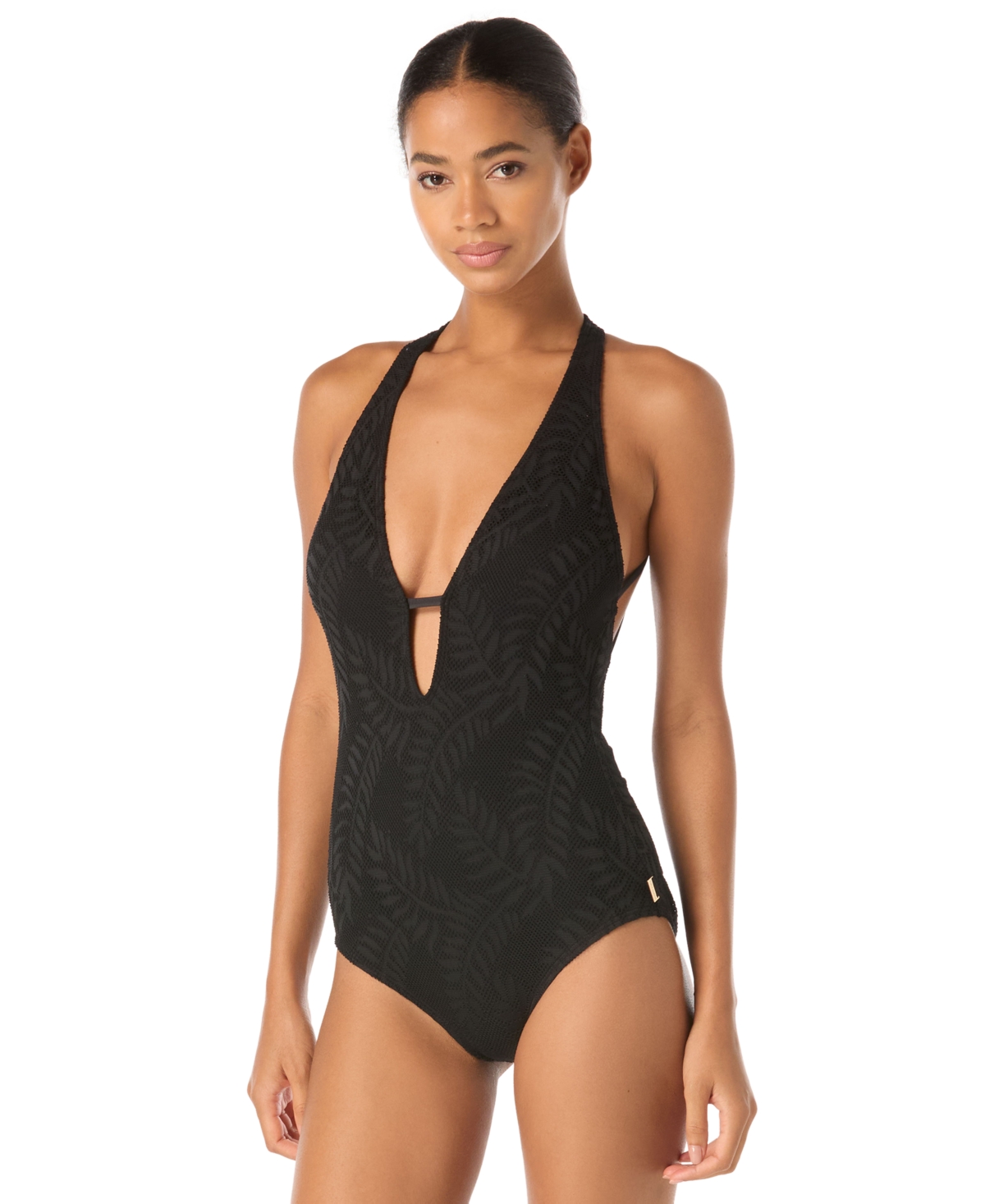 Vince Camuto Women’s Plunge V-Neck Crochet Ruched One-Piece Swimsuit – Black Vince Camuto Women’s Plunge V-Neck Crochet Ruched One-Piece Swimsuit – Black