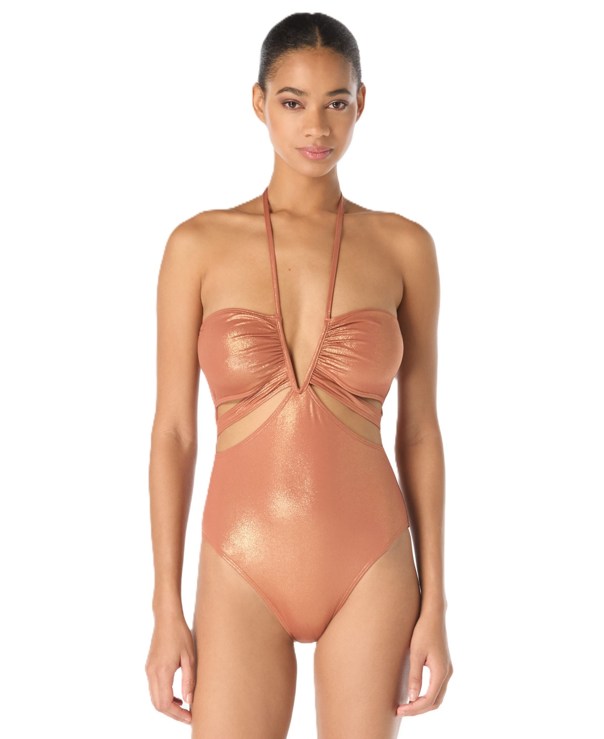 Vince Camuto Women’s V-Neck Plunge One-Piece Swimsuit – Brown Vince Camuto Women’s V-Neck Plunge One-Piece Swimsuit – Brown