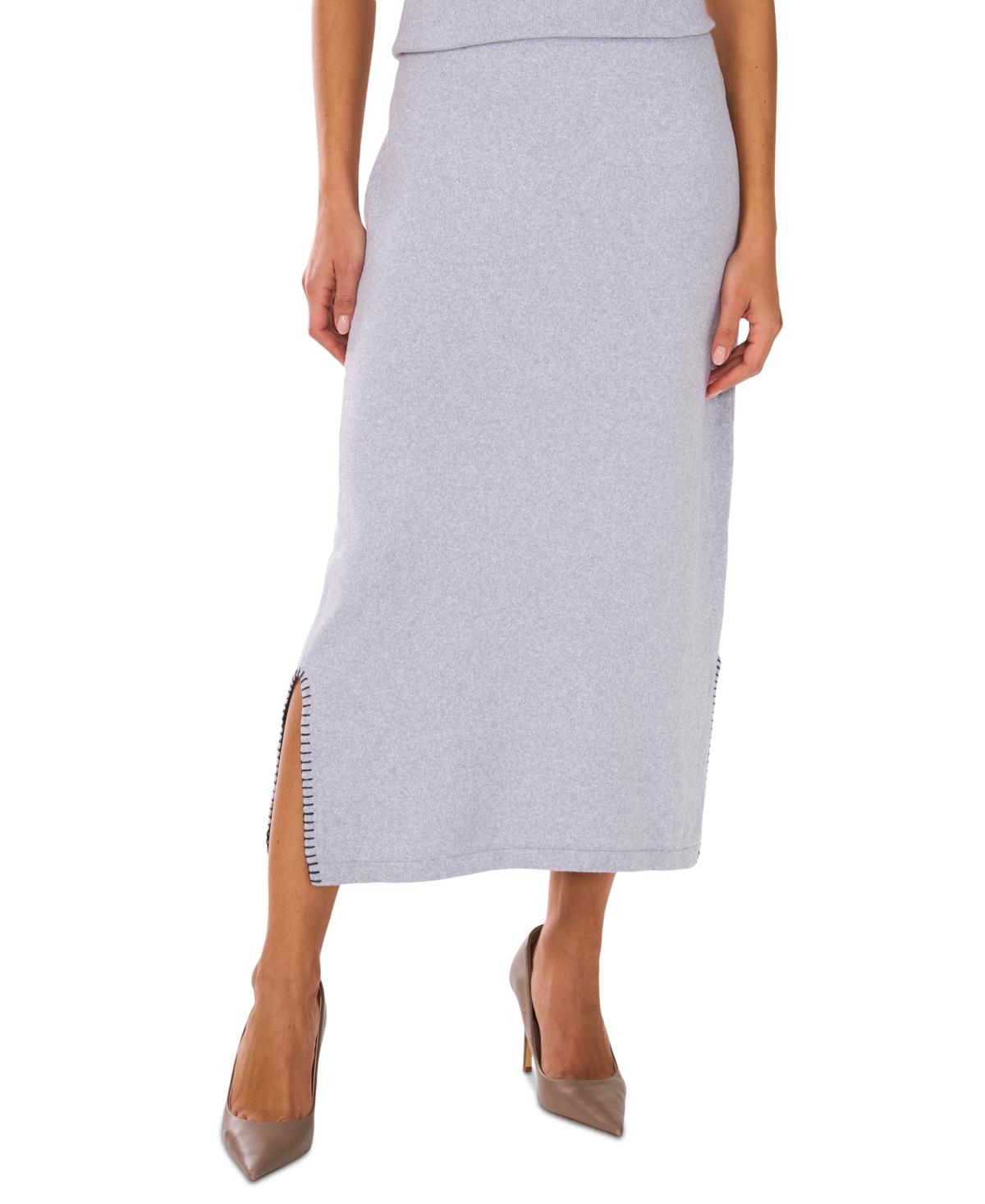 Vince Camuto Women’s Whipstitched Midi Sweater Skirt – Grey Skies Vince Camuto Women’s Whipstitched Midi Sweater Skirt – Grey Skies