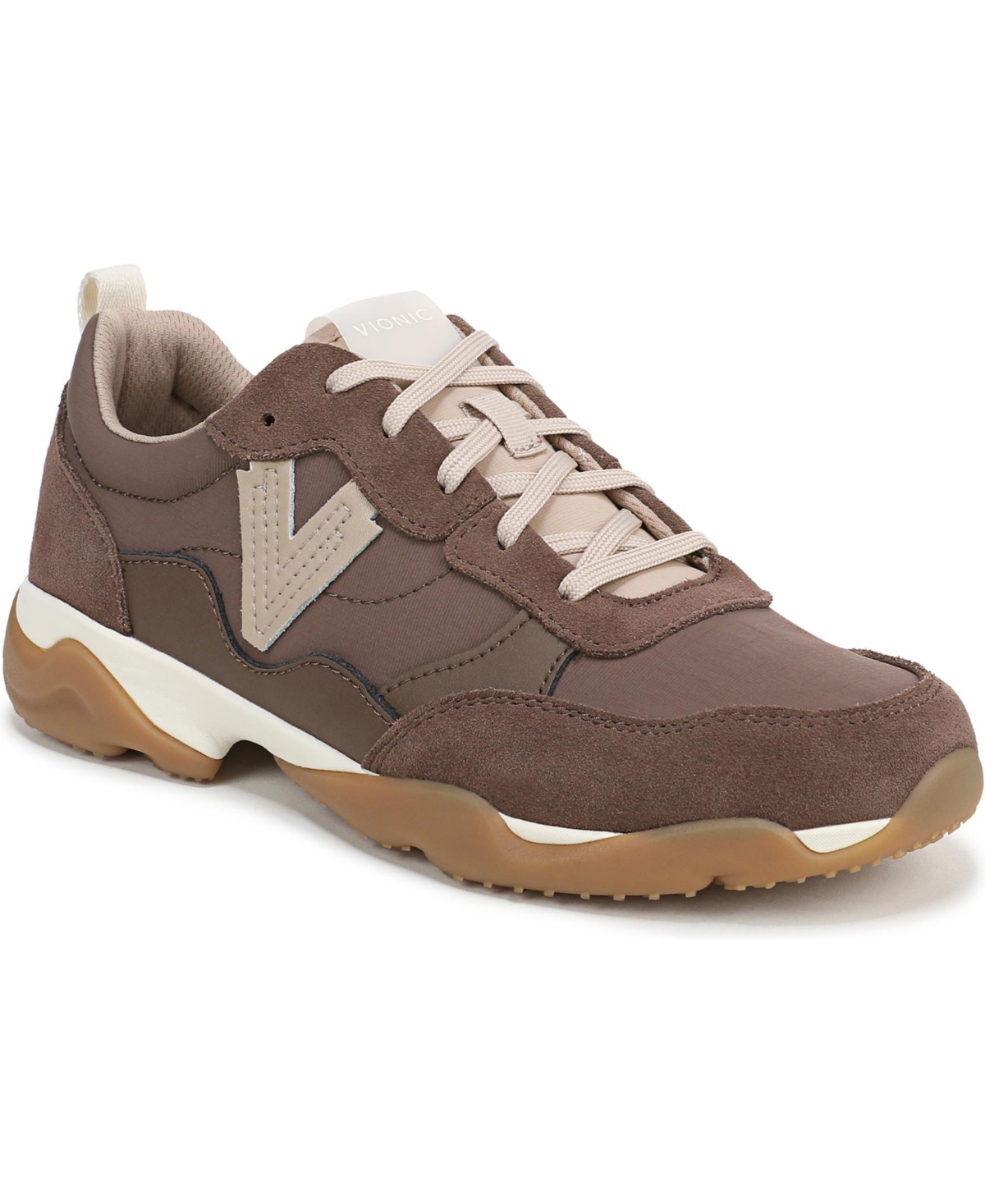 Vionic Women’s Walk Slim Glide Walking Shoes – Driftwood brown leather and suede