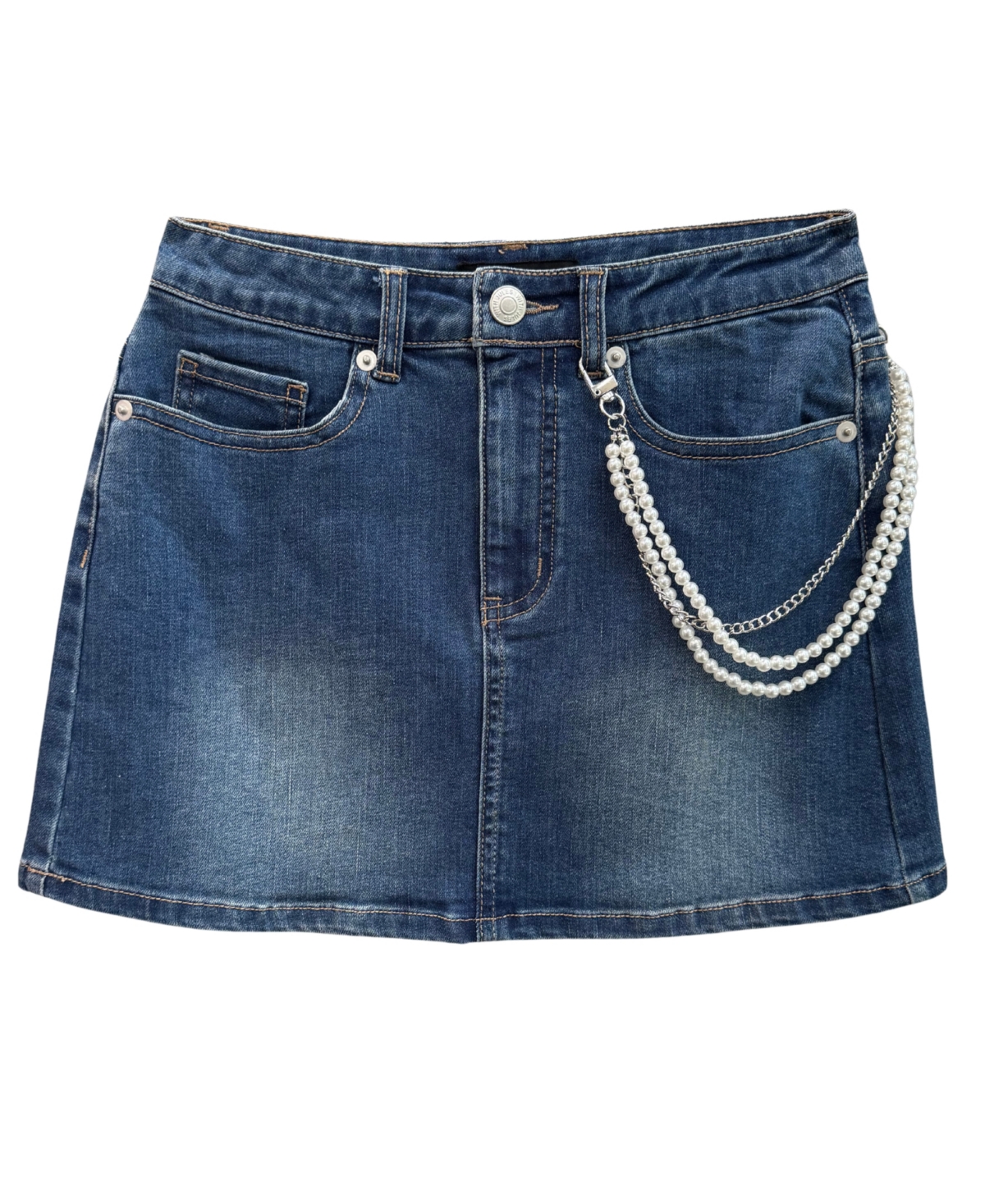 With Jules Girls’ 7-16 Denim Chain Detail Mini Skirt – Medium Blue