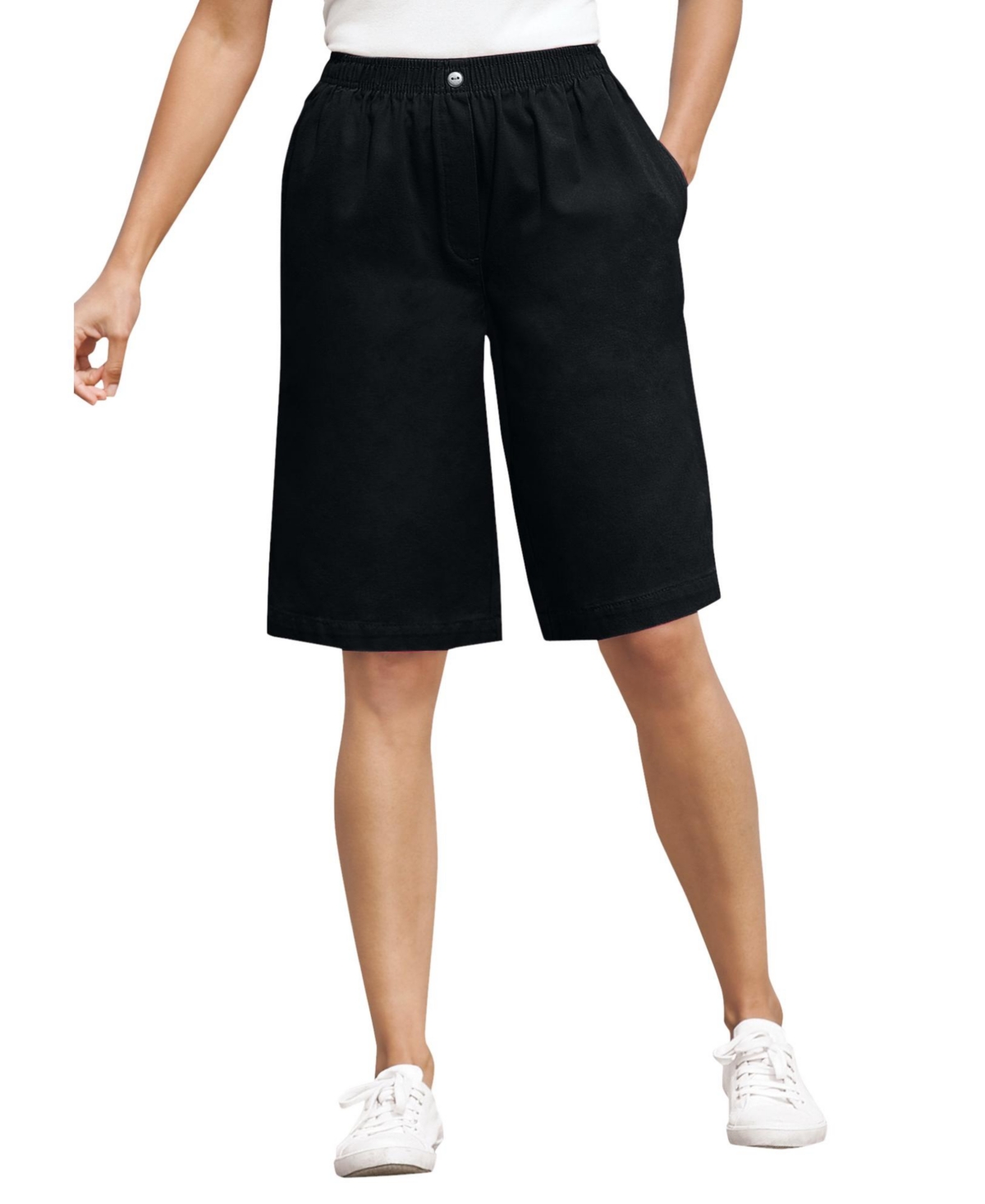 Woman Within Women’s Within 7-Day Elastic-Waist Pull-On Cotton Denim Shorts – Black Woman Within Women’s Within 7-Day Elastic-Waist Pull-On Cotton Denim Shorts – Black