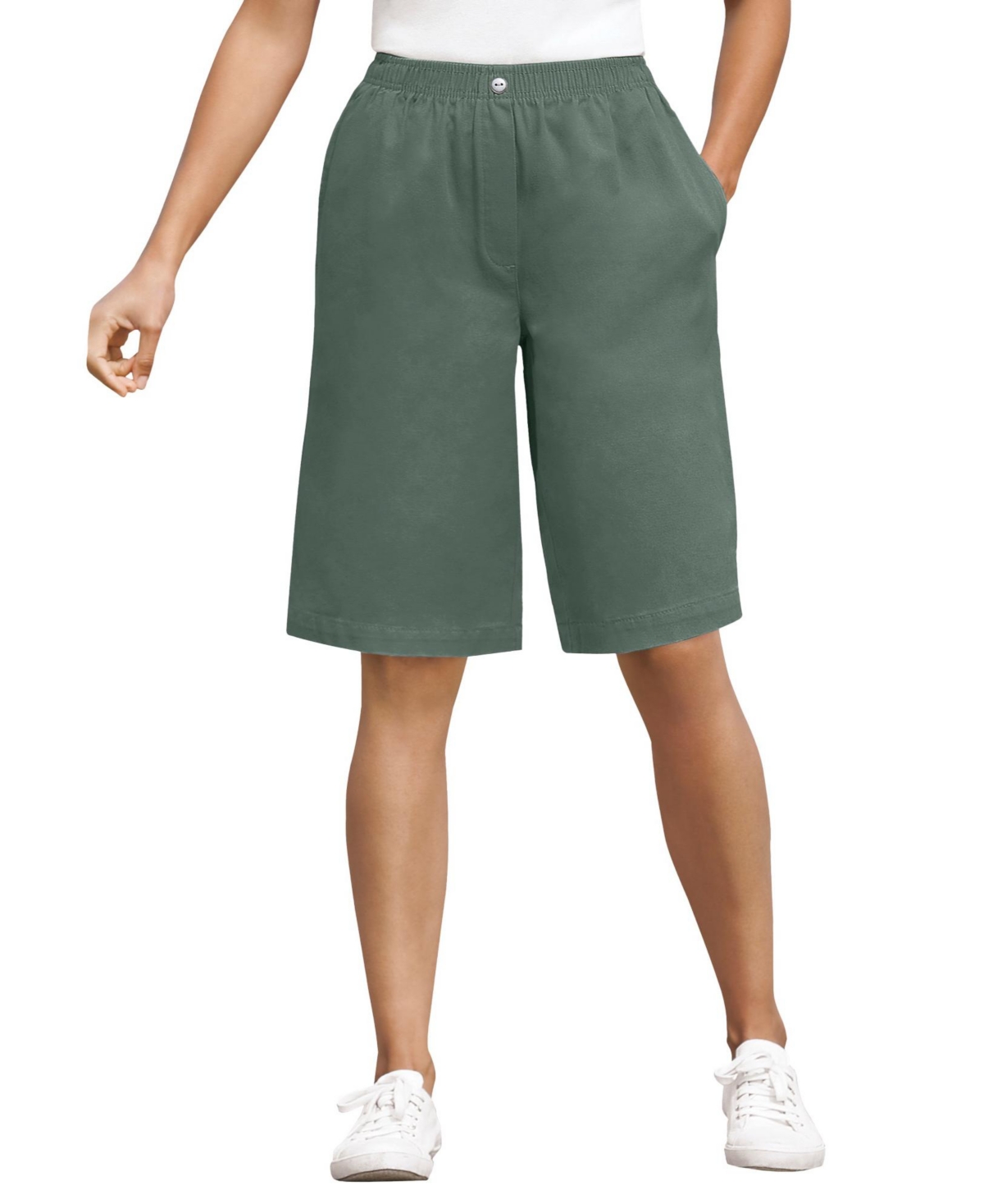 Woman Within Women’s Within 7-Day Elastic-Waist Pull-On Cotton Denim Shorts – Pine Woman Within Women’s Within 7-Day Elastic-Waist Pull-On Cotton Denim Shorts – Pine