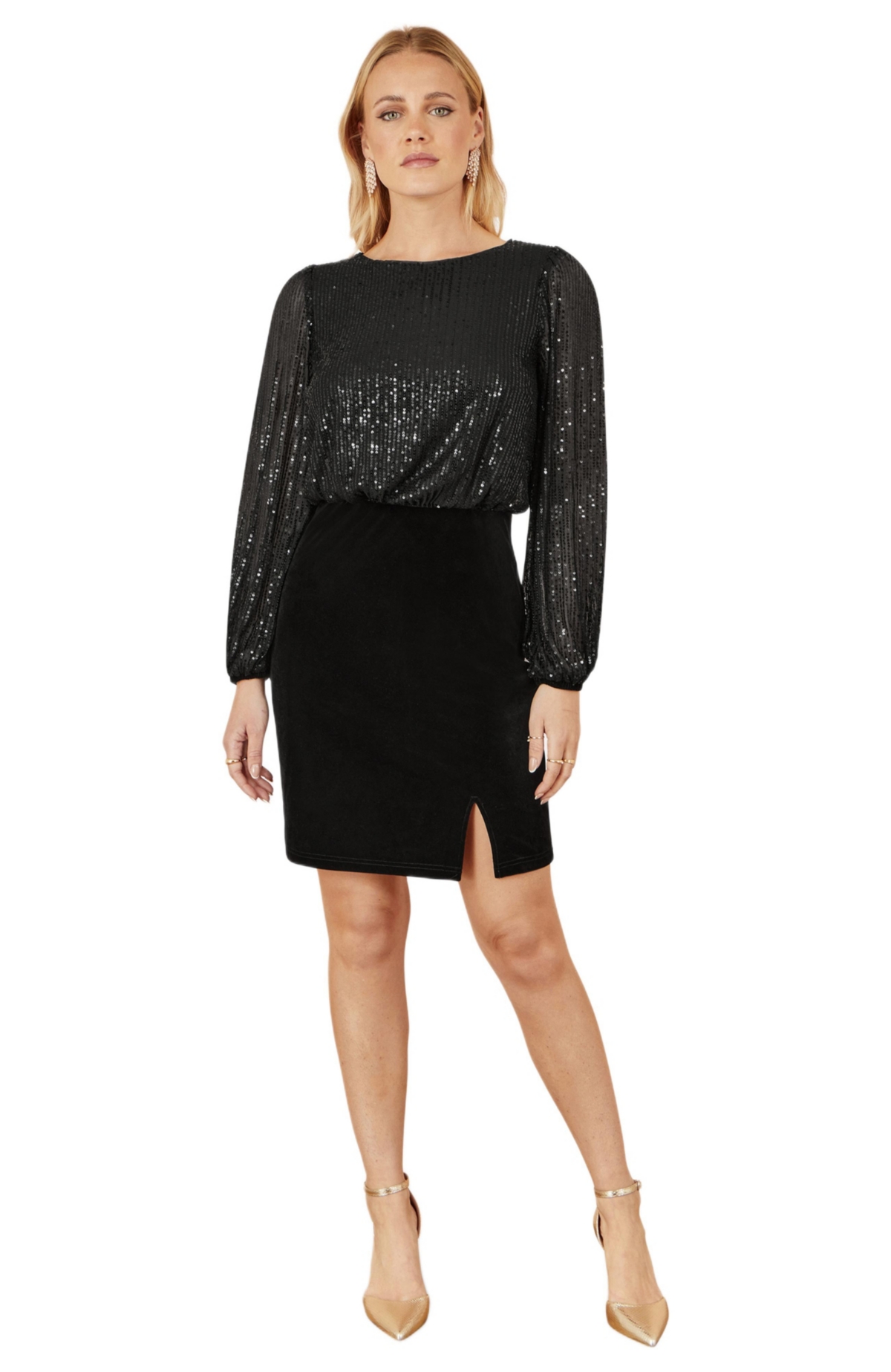 Yumi Women’s Sequin And Velvet Mini Dress – Black Yumi Women’s Sequin And Velvet Mini Dress – Black