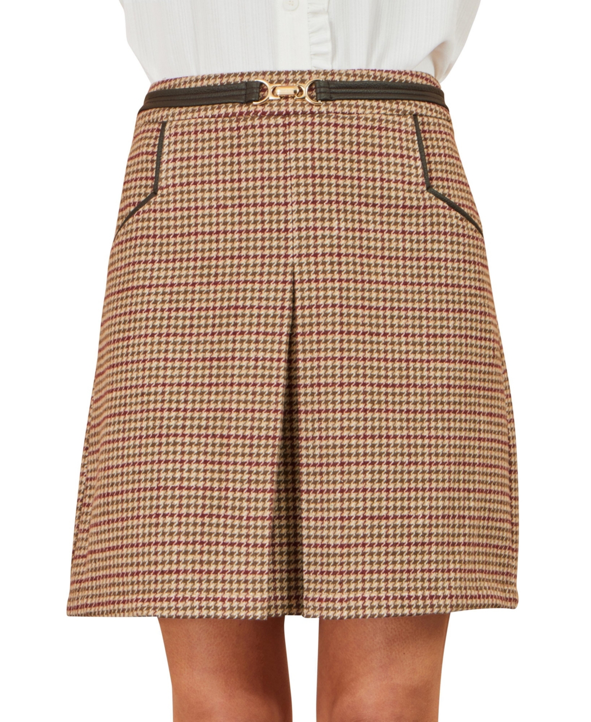 Yumi Women’s Tailored Check Mini Skirt – Brown